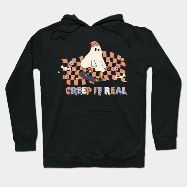 Creep it Real Cool Ghost on Skateboard Hoodie by Teewyld